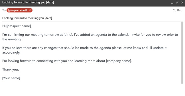 pre-meeting email template example: friendly reminder