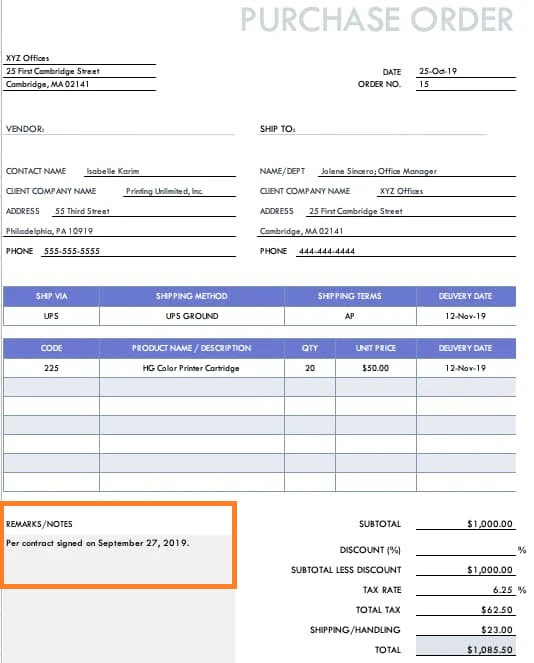 contract purchase order