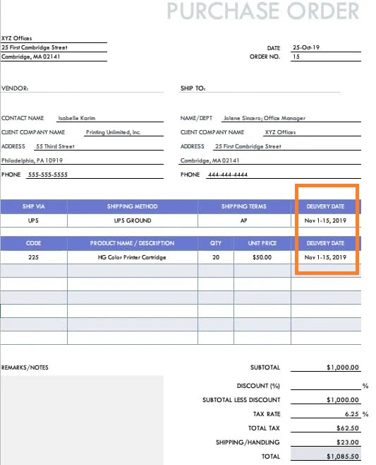 planned purchase order