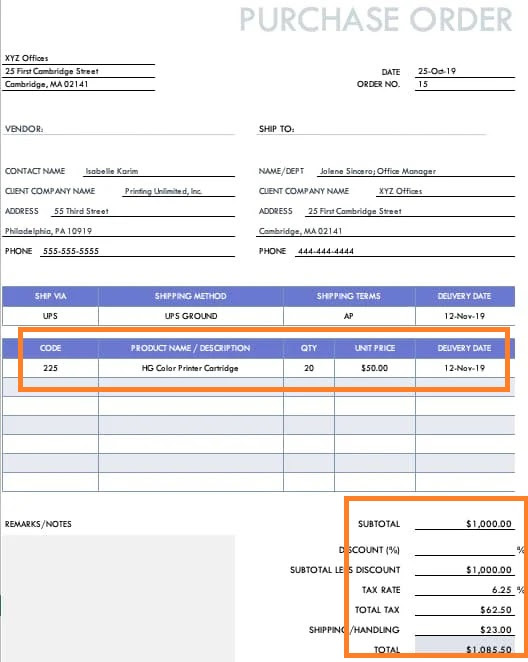 standard purchase order