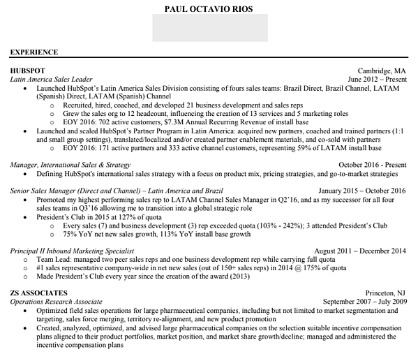 Sales Resume Examples Sales resume example from Paul Octavio Rios highlighting strengths and experience.