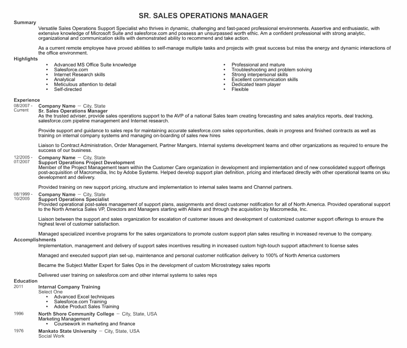 Senior sales manager resume example