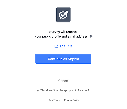 How to create a survey on facebook: give the survey permission to use your profile information