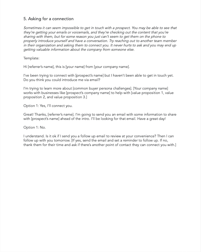 cold call script example template: connection request