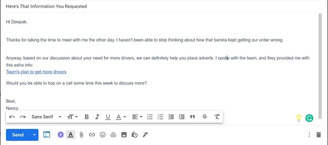 email to potential client: request for information