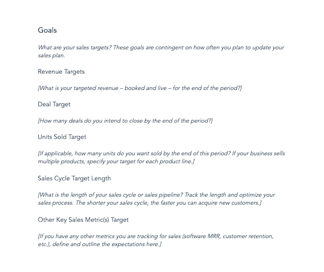 sales plan template example: hubspot