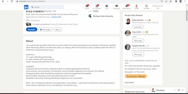 linkedin summary templates for sales: accomplishment example