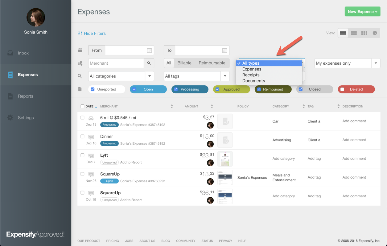 Business expense tracker: Expensify