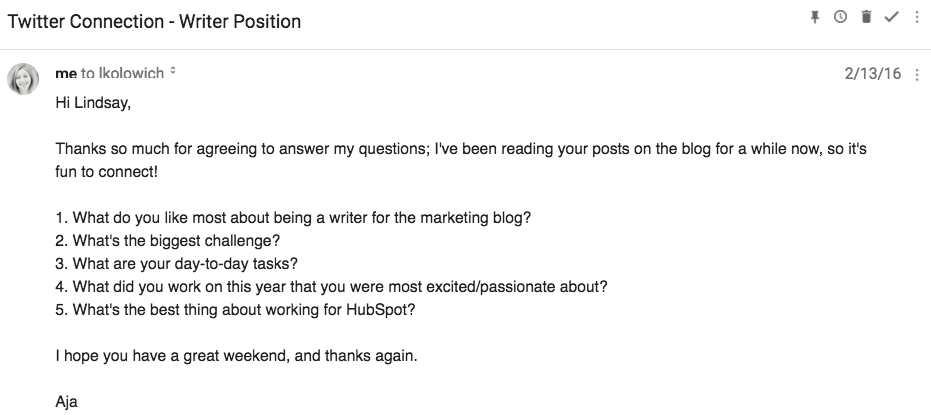 Example of a LinkedIn InMail job inquiry