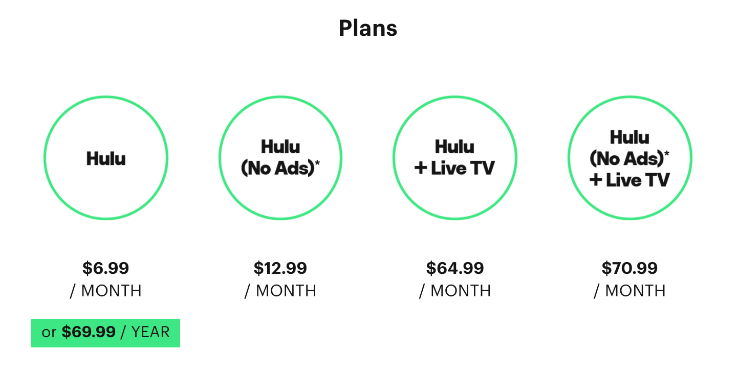 saas pricing model: hulu