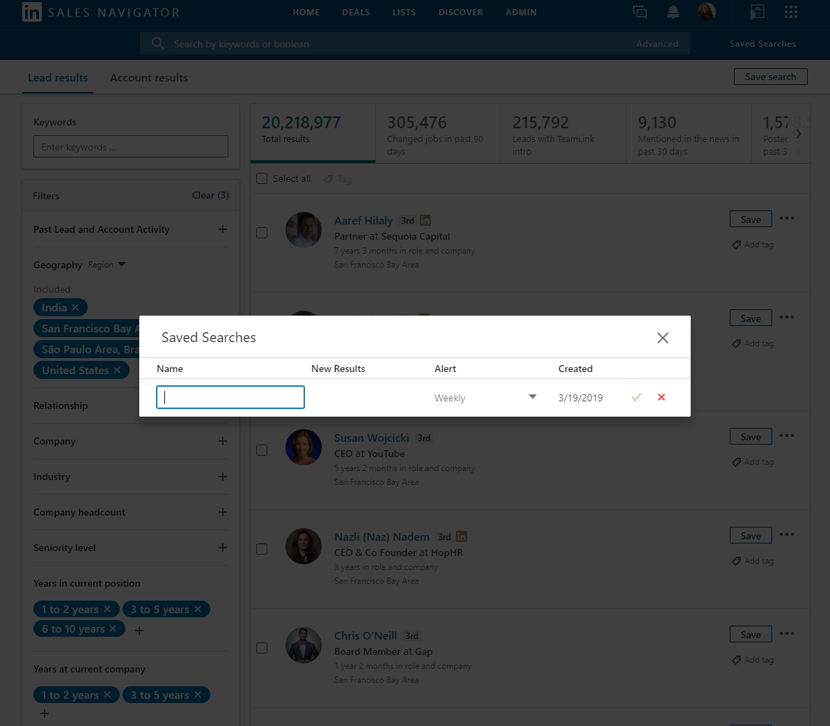 linkedin sales navigator team: teamlink search
