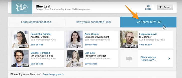 linkedin sales navigator team: teamlink section