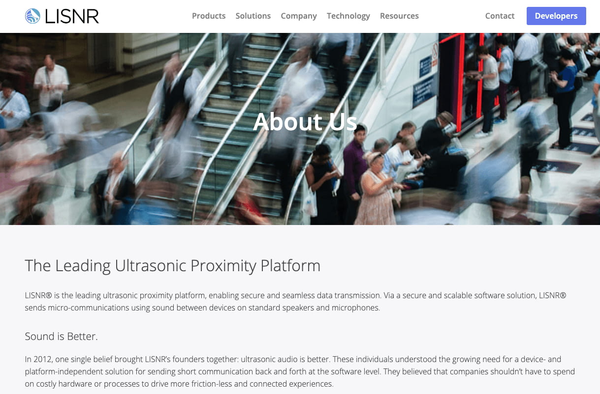 Example product pitch by LISNR on its website